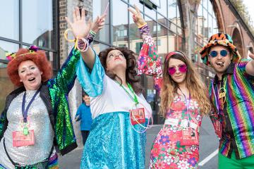 Chairty Team in 70s disco gear at The Arches in Worcester