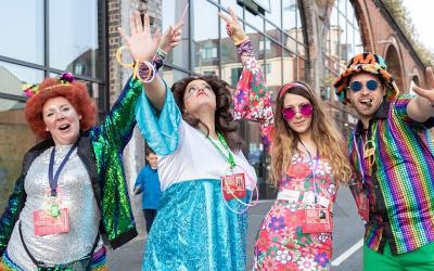 Chairty Team in 70s disco gear at The Arches in Worcester